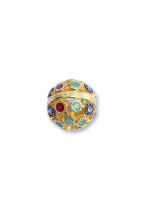 GOLD BALL PAVE RUBY  EMERALD BEAD