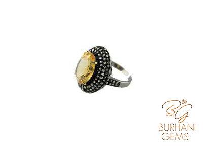 CITRINE JEWELED ROSE-CUT DIAMOND RING