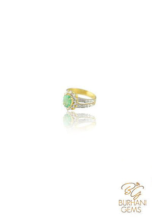 DOUBLE STRAPPED EMERALD AND DIAMOND RING