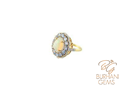 NATURAL OPAL SAPPHIRE RING WITH ROSE-CUT DIAMONDS